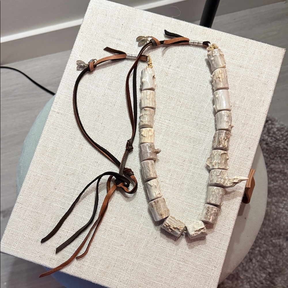 Unique artisan deer antler beaded Handmade Necklace adjustable with moonstone